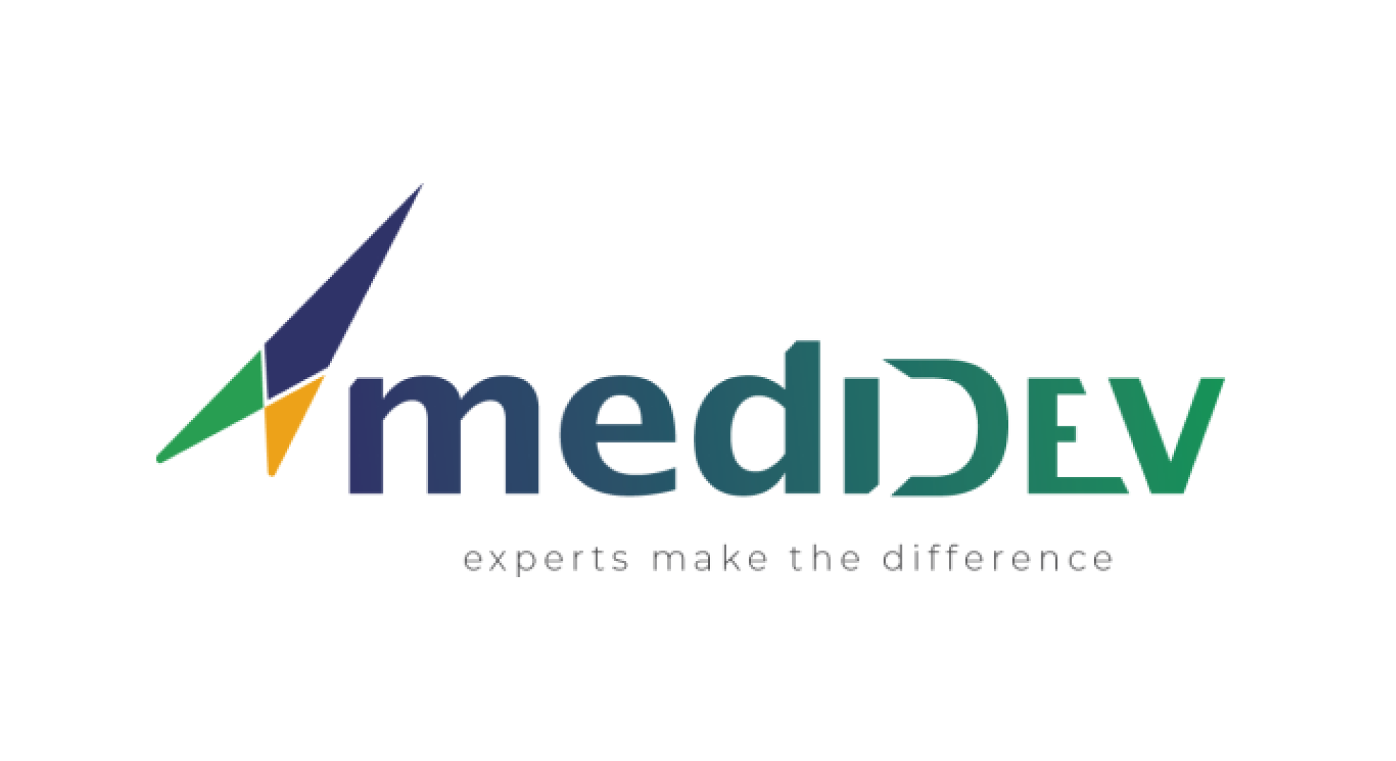 Logo with text 'medIDEV' and tagline 'experts make the difference' featuring a stylized abstract design.