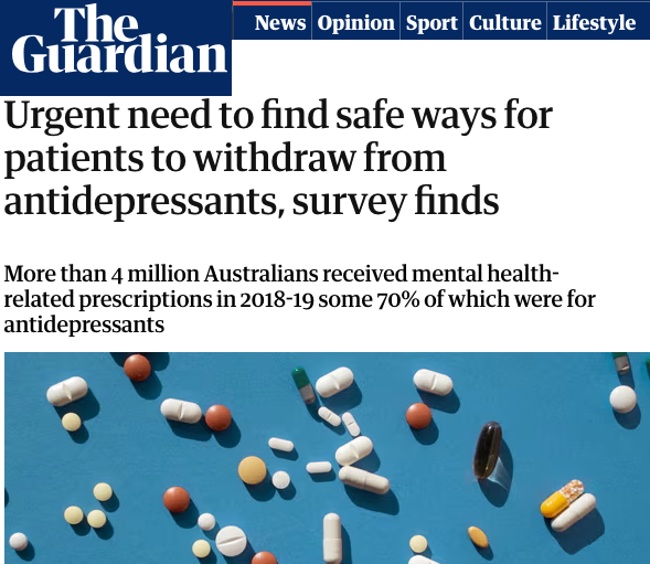 Guardian article with a photo of pills