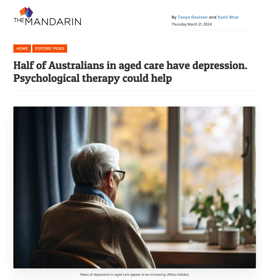 The Mandarin: Half of Australians in aged care have depression. Psychological therapy could&nbsp;help. 