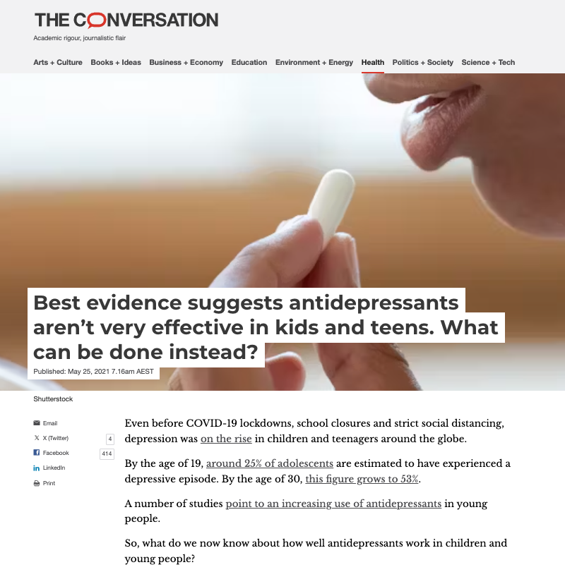 The Conversation: Best evidence suggests antidepressants aren’t very effective in kids and teens. What can be done instead?