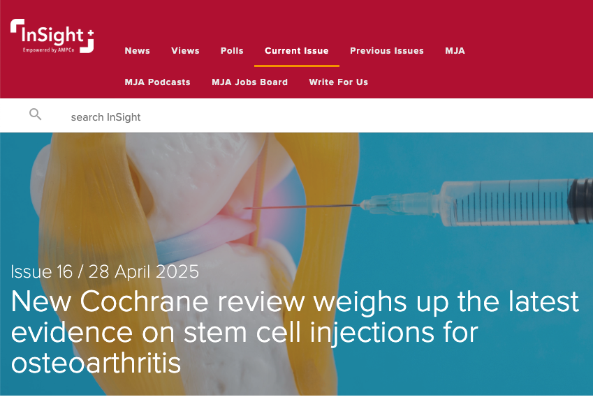 New Cochrane review weighs up the latest evidence on stem cell injections for osteoarthritis