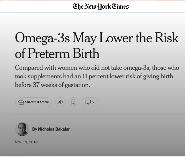  New York Times: Omega-3s may lower the risk of pre-term birth