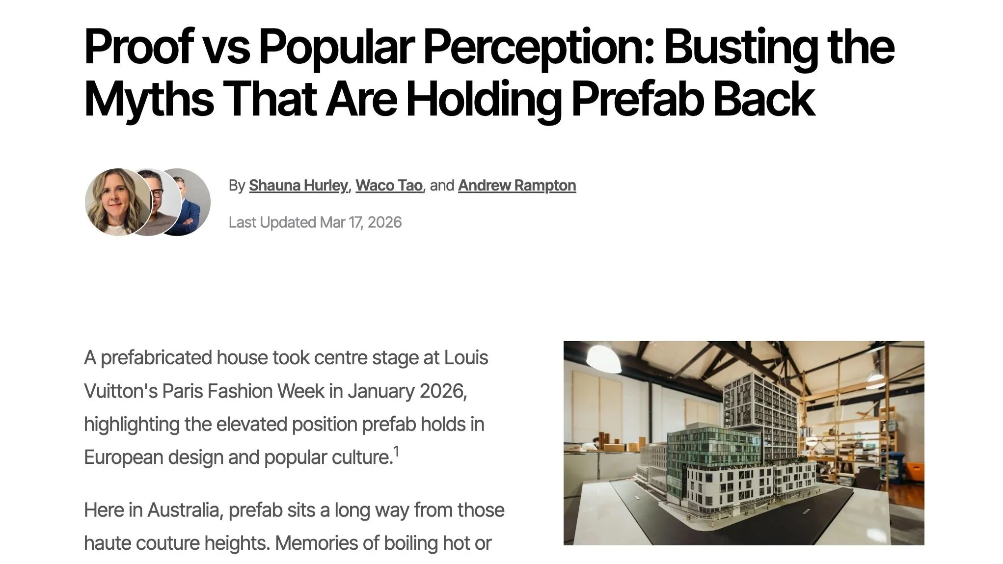 Article headline: Proof vs Popular Perception: Busting the Myths That Are Holding Prefab Back