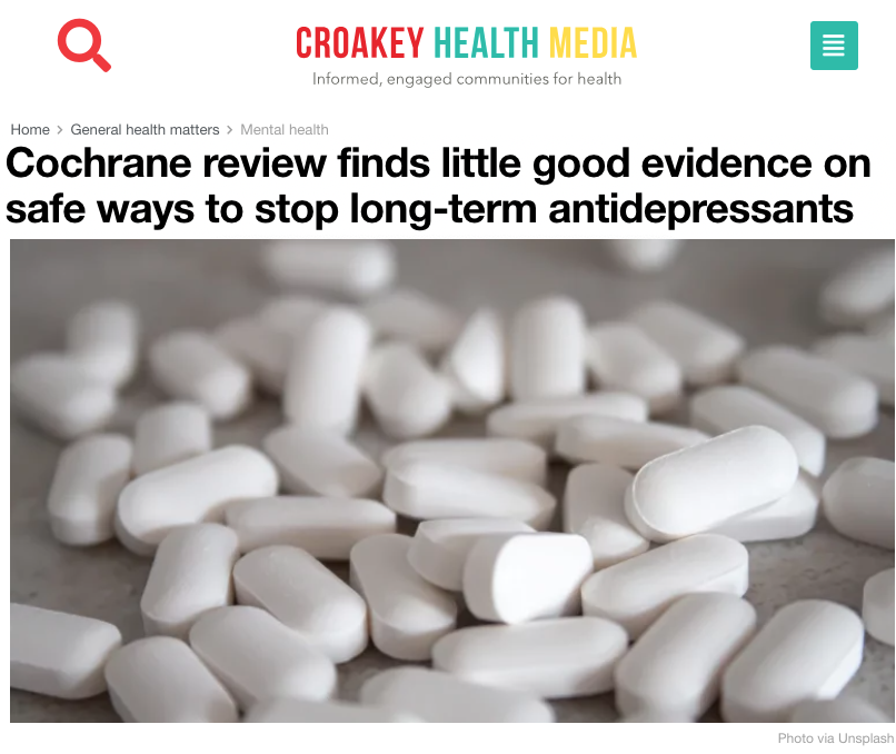 Latest research finds lack of good evidence on safe ways to come off antidepressants