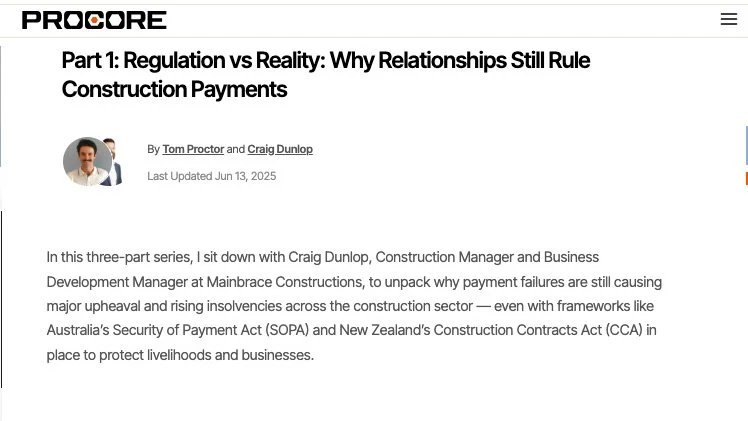 Procore article screenshot with a photo of Craig Dunlop