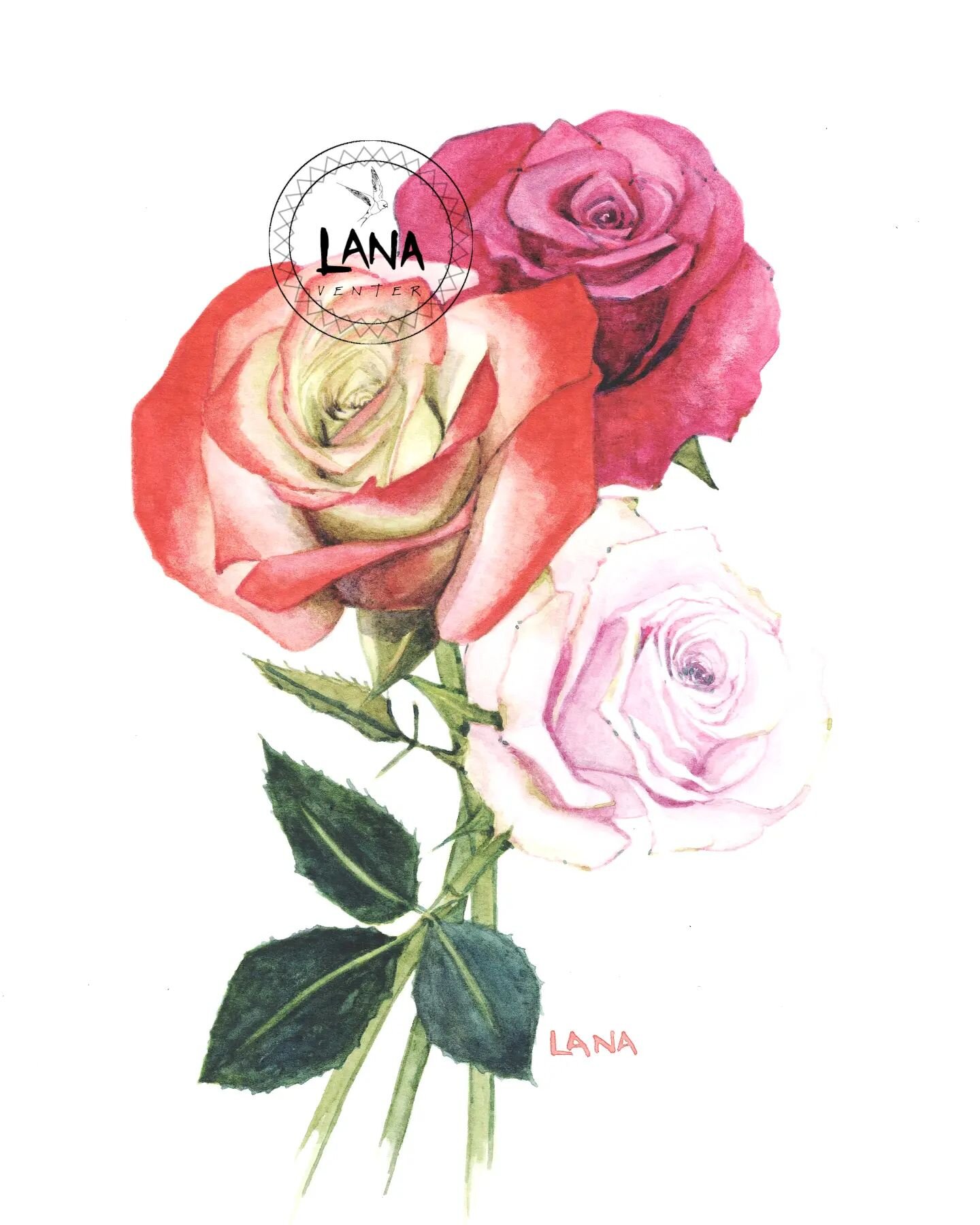 The Flowers My Mom Loved:

Roses.

Probably the all time classic pick. But in this artwork I did not go for the typical Anlee colour combo. My mom liked the bright red, pink and orange ones most.

I used reference photos my mom sent me. I bought her 