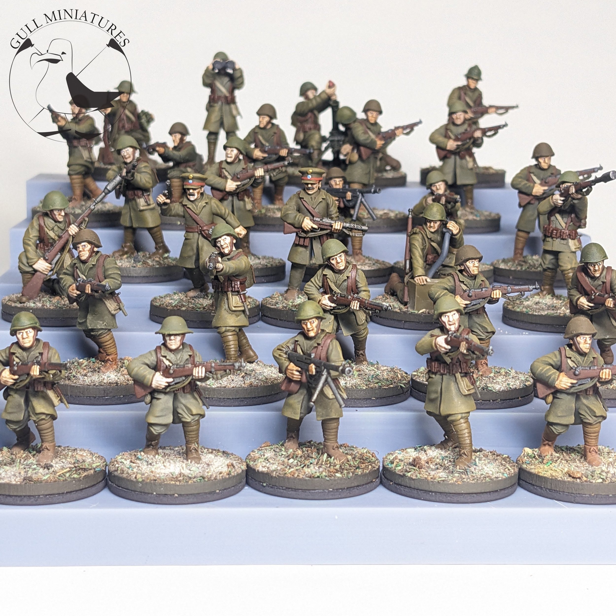 28mm scale Greek Infantry Platoon for bolt action, all wearing winter coats