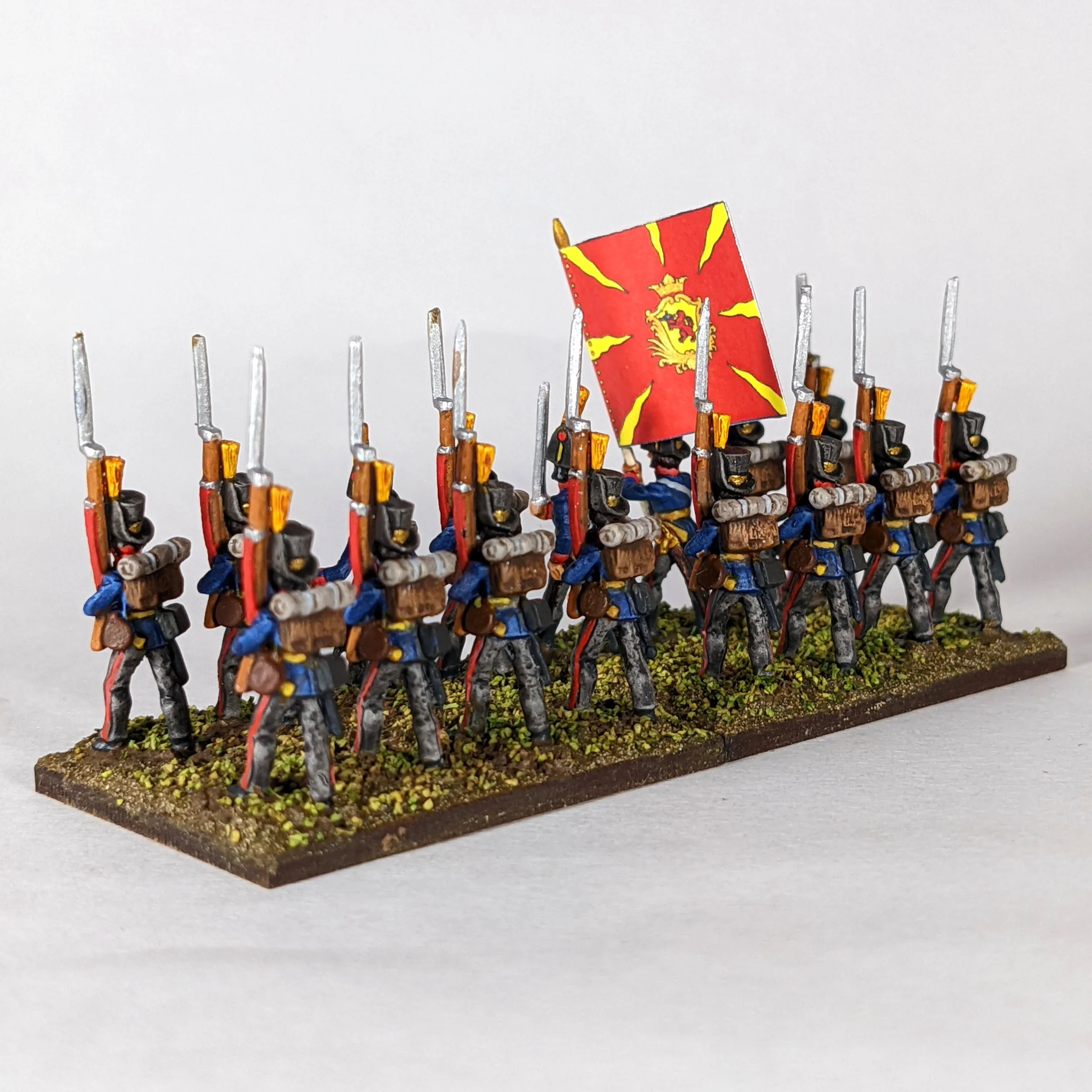1810 Swedish Uniforms, Napoleonic Sweden, Kalmar Regiment, Minifigs, Rear View, Full Painted, Kompanifana Flag