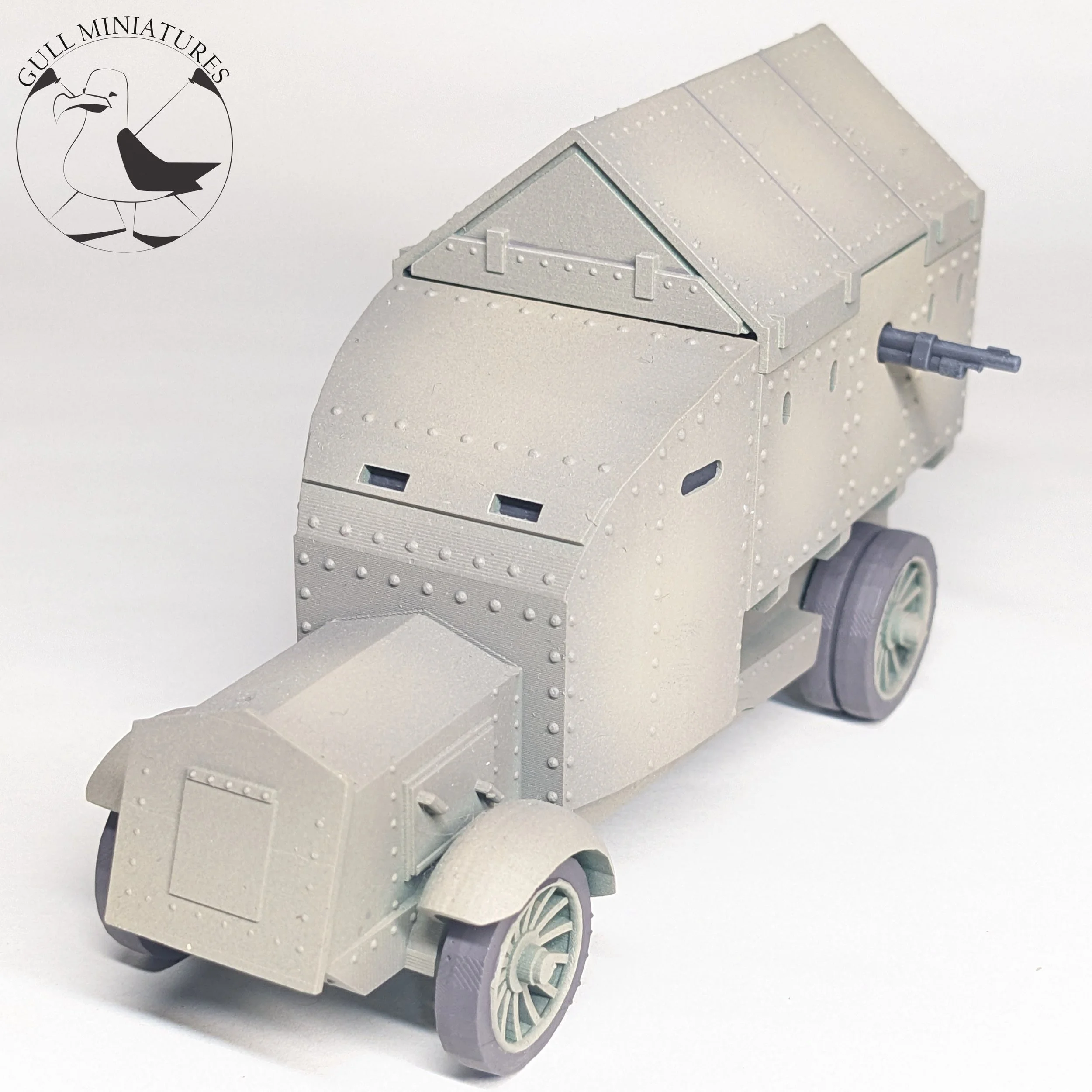 1/56 scale painted model Vicker Peerless armoured car, used by the greeks in the interwar period for policing and pressed into military service during WWII