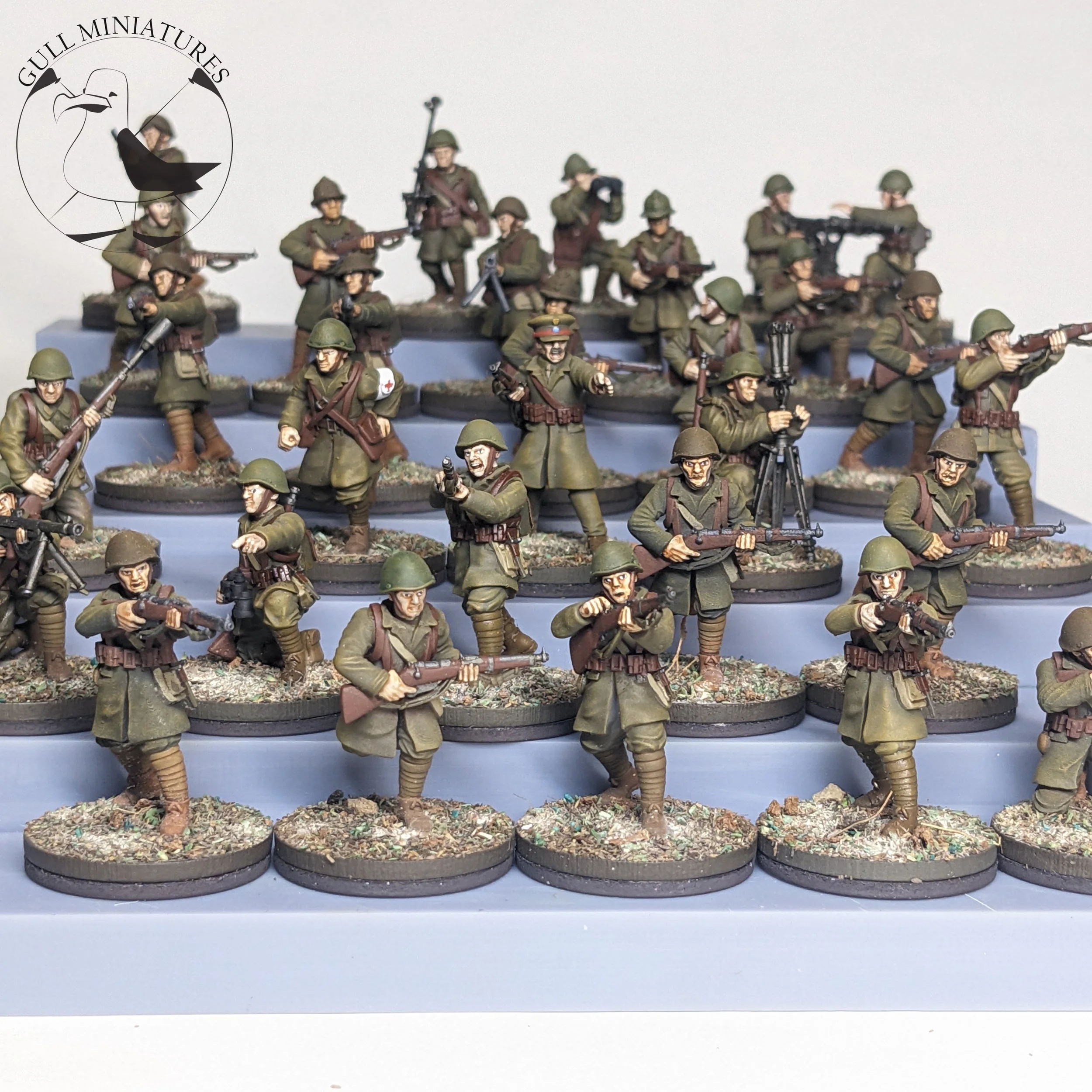 28mm scale Greek Infantry Platoon for bolt action, all wearing winter coats