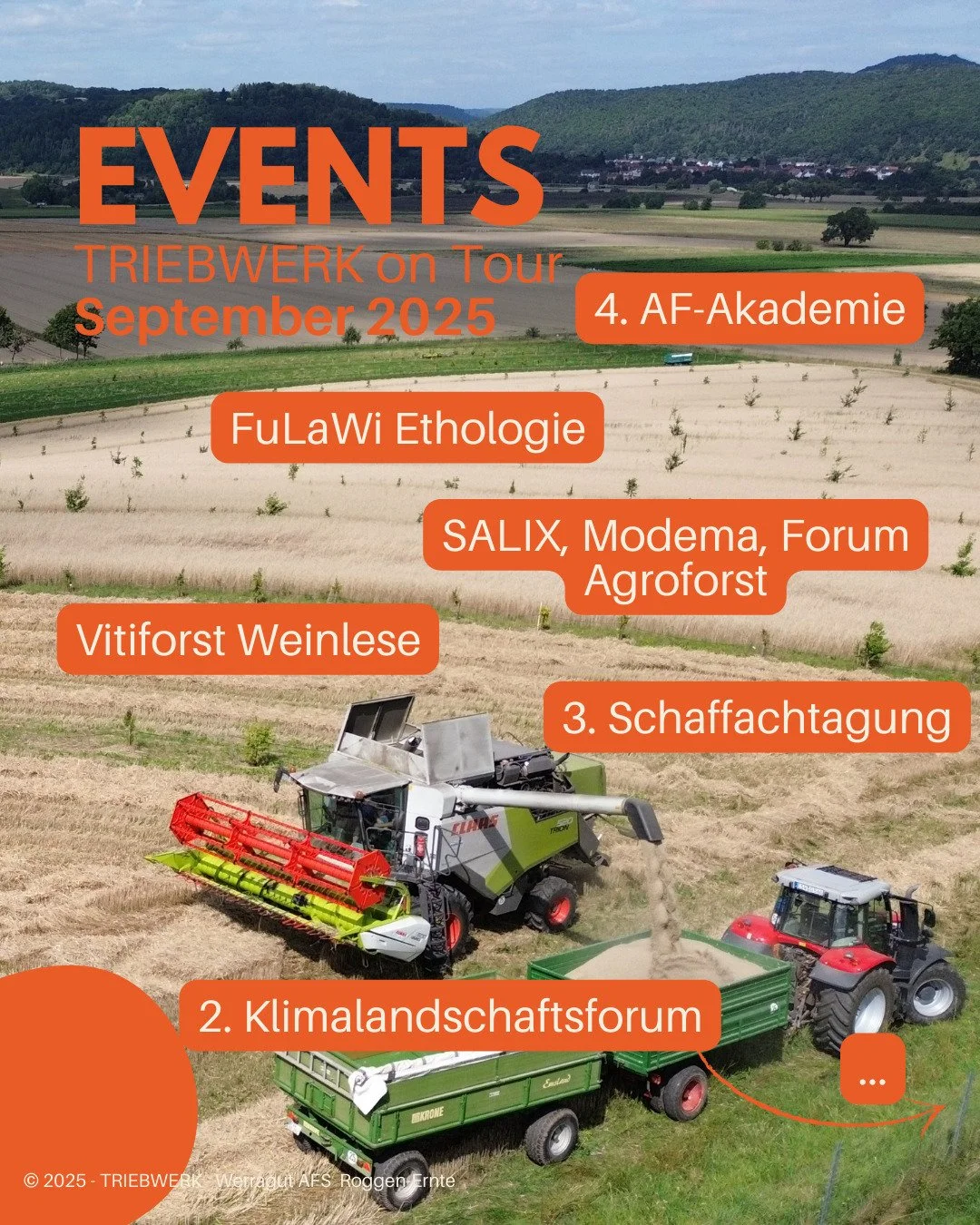 🌾 Ernte und Lese sind im vollen Gange und dennoch gibt es einige Highlights im September. Nach etwas Erholung im August, geht es jetzt wieder richtig los: 🌾
🧑‍🎓 Start der IV. Agroforst Akademie, Jahrgang 25/26, in Naumburg.
🧑‍🌾👩‍