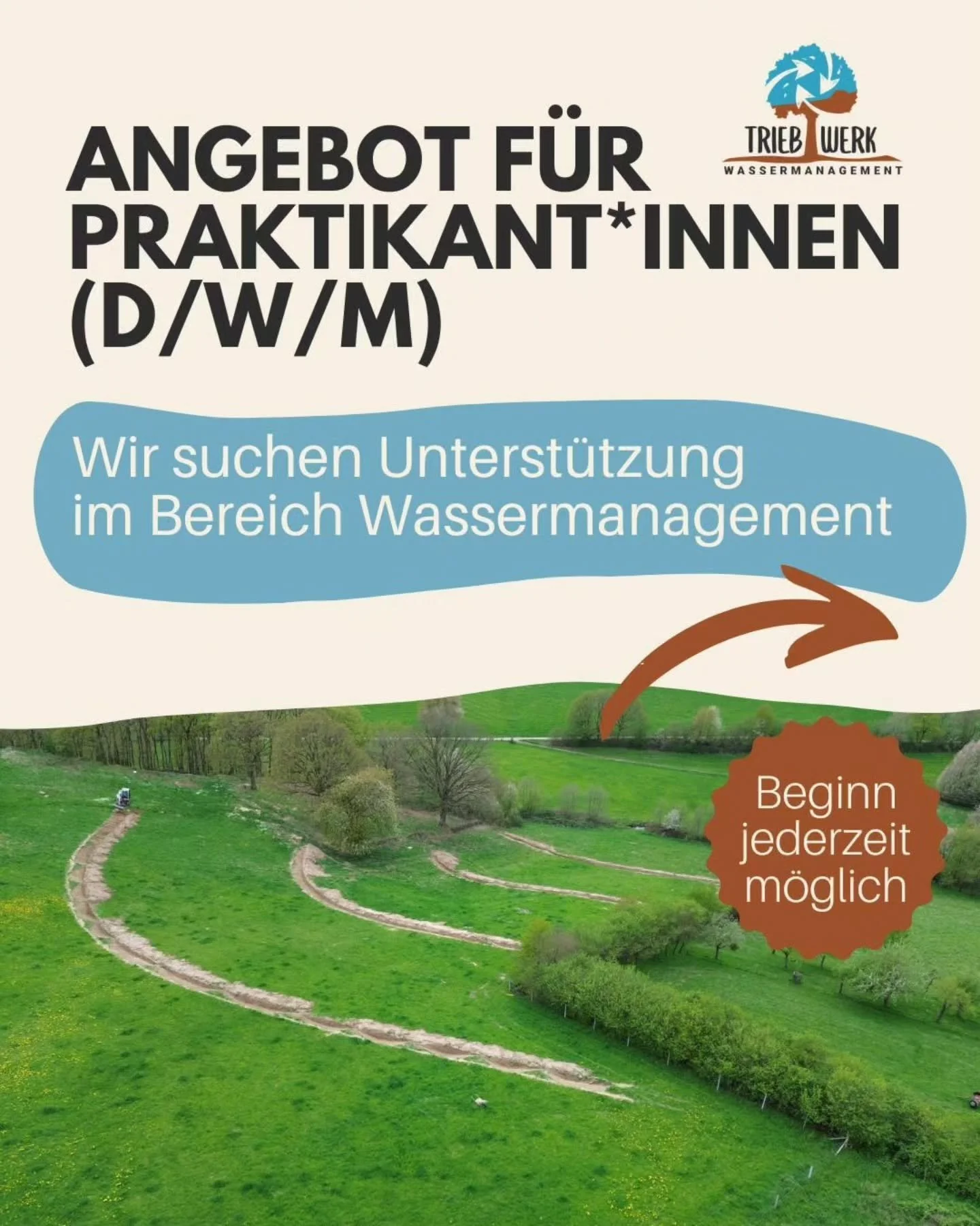 ANGEBOT F&Uuml;R PRAKTIKANT*INNEN

💧 Du m&ouml;chtest Einblicke in die Welt des naturnahen dezentralen Wasserr&uuml;ckhaltes bekommen, hast Spa&szlig; an Arbeiten mit GIS und willst die eine Regenerative Landwirtschaft gemeinsam mit uns voranbringen