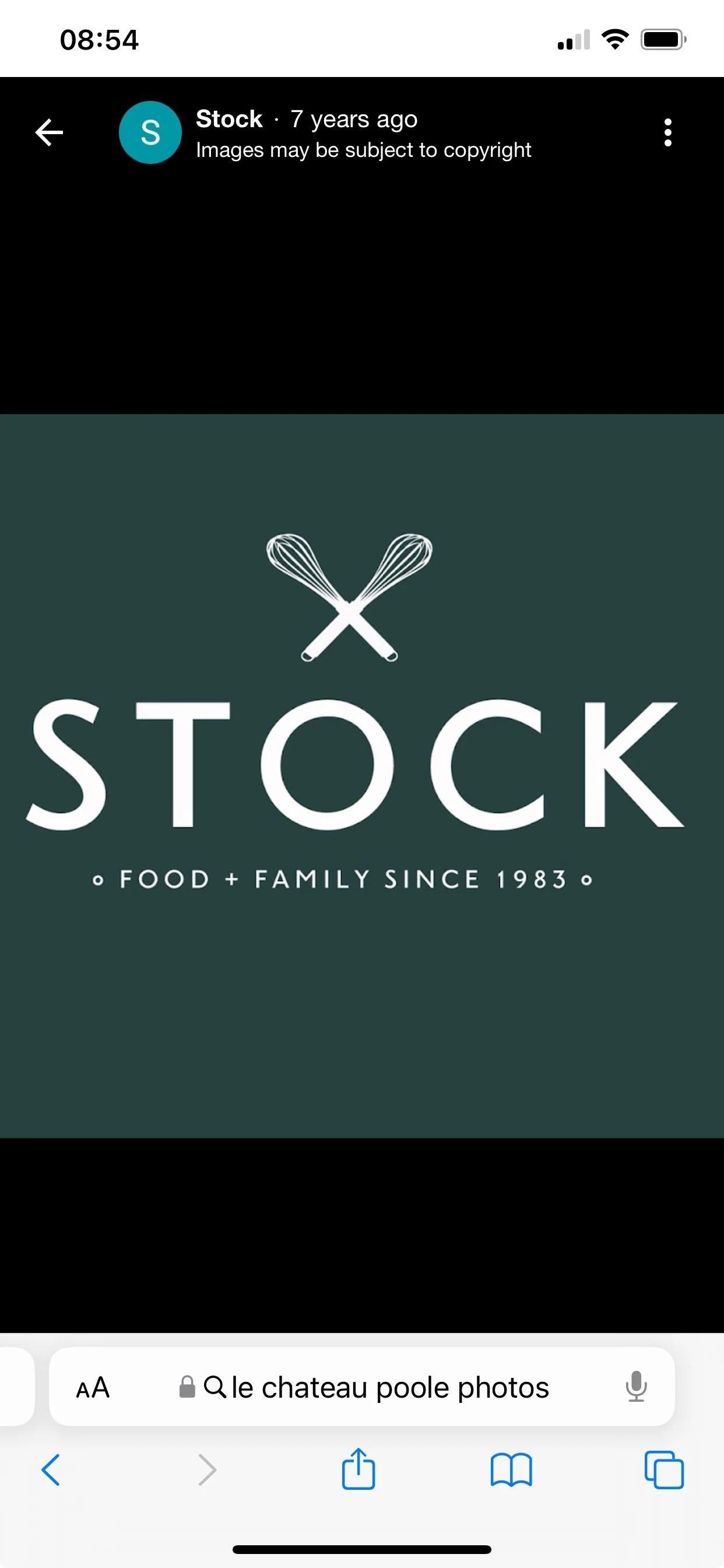 Logo for Stock, a food and family business established in 1983, featuring crossed whisks above the text.