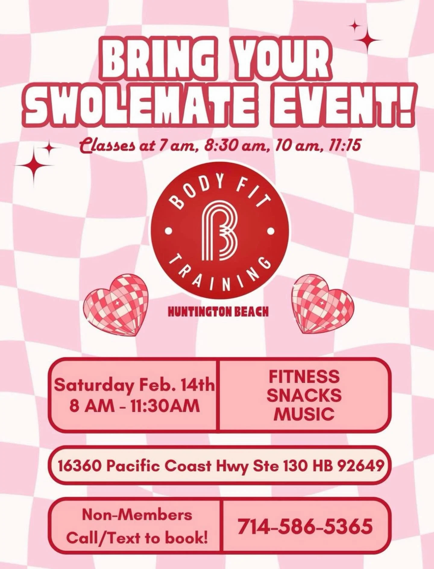 Love is in the air&hellip; and so is the sweat 💘💦 Bring Your Swolemate to @bft_huntingtonbeach for a feel-good workout, music, snacks, and fun vibes. 

Saturday, Feb 14 | Morning classes