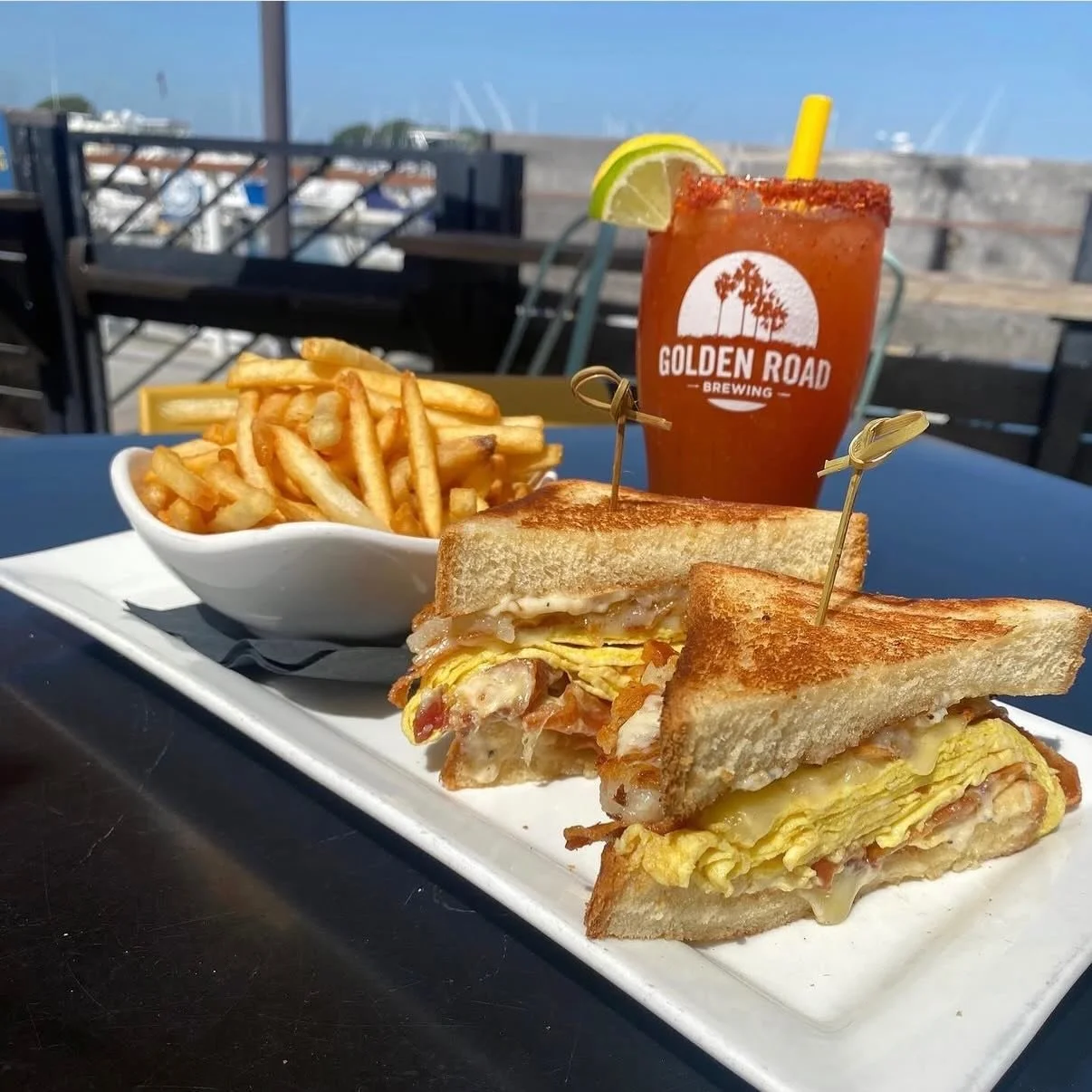 No better way to spend the weekend 🙌☀️ brunch at @goldenroadpubhb Sat &amp; Sun 10am&ndash;2pm &mdash; waterfront vibes, good food, even better drinks. see you there 🥂