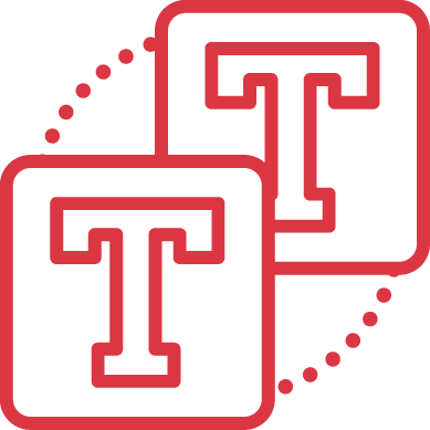 Two chess pieces with the letter T inside square frames connected by dotted lines.