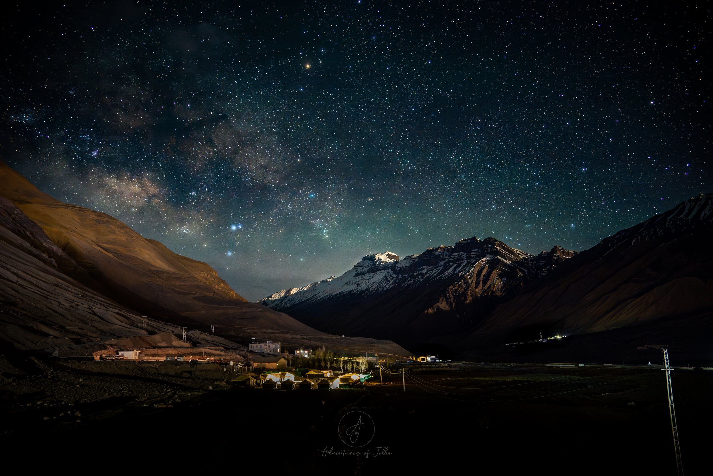 A starry night in the outskirts of Kaza in Spiti valley