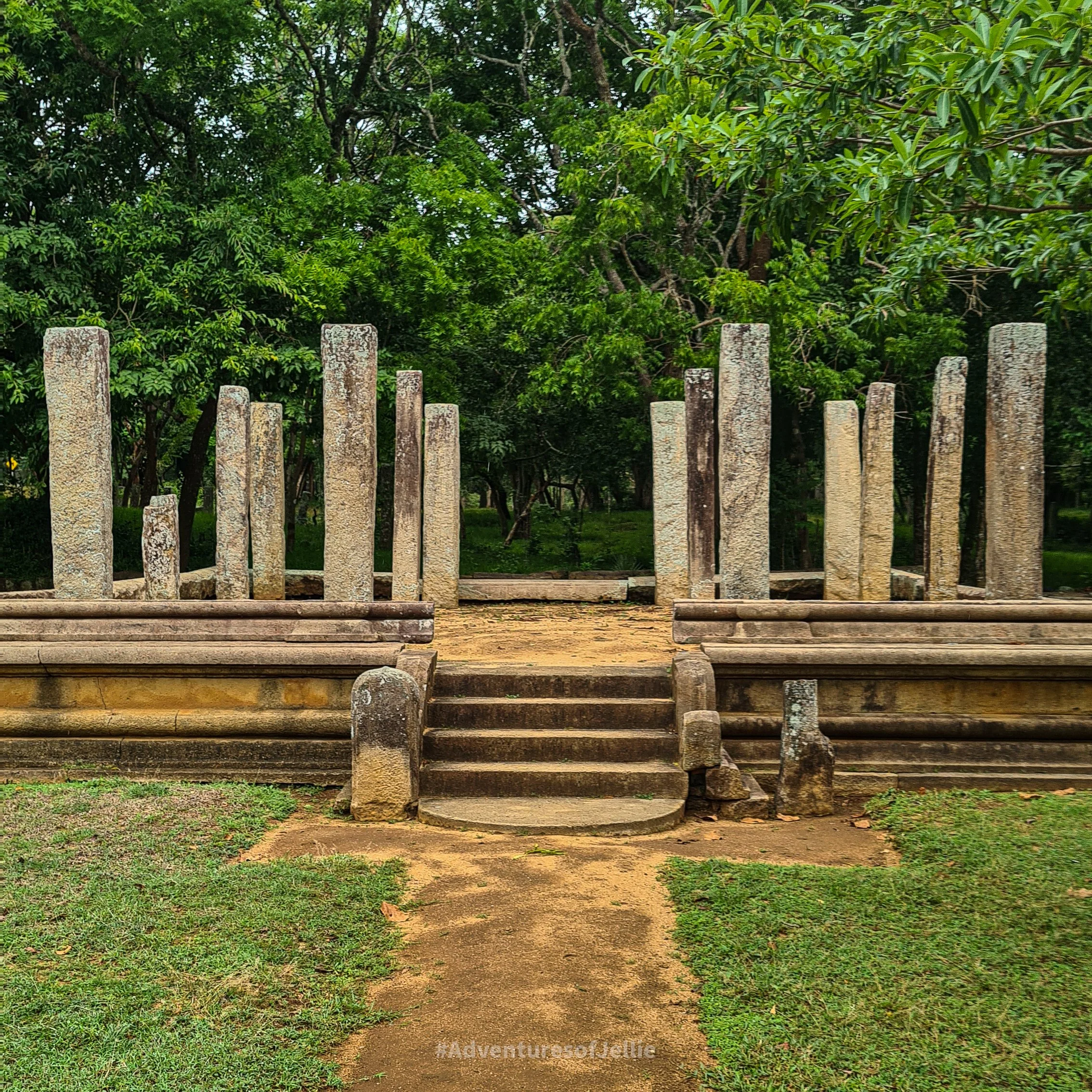 More ruins amid green forest in Anuradhapura's ancient city, Sri Lanka