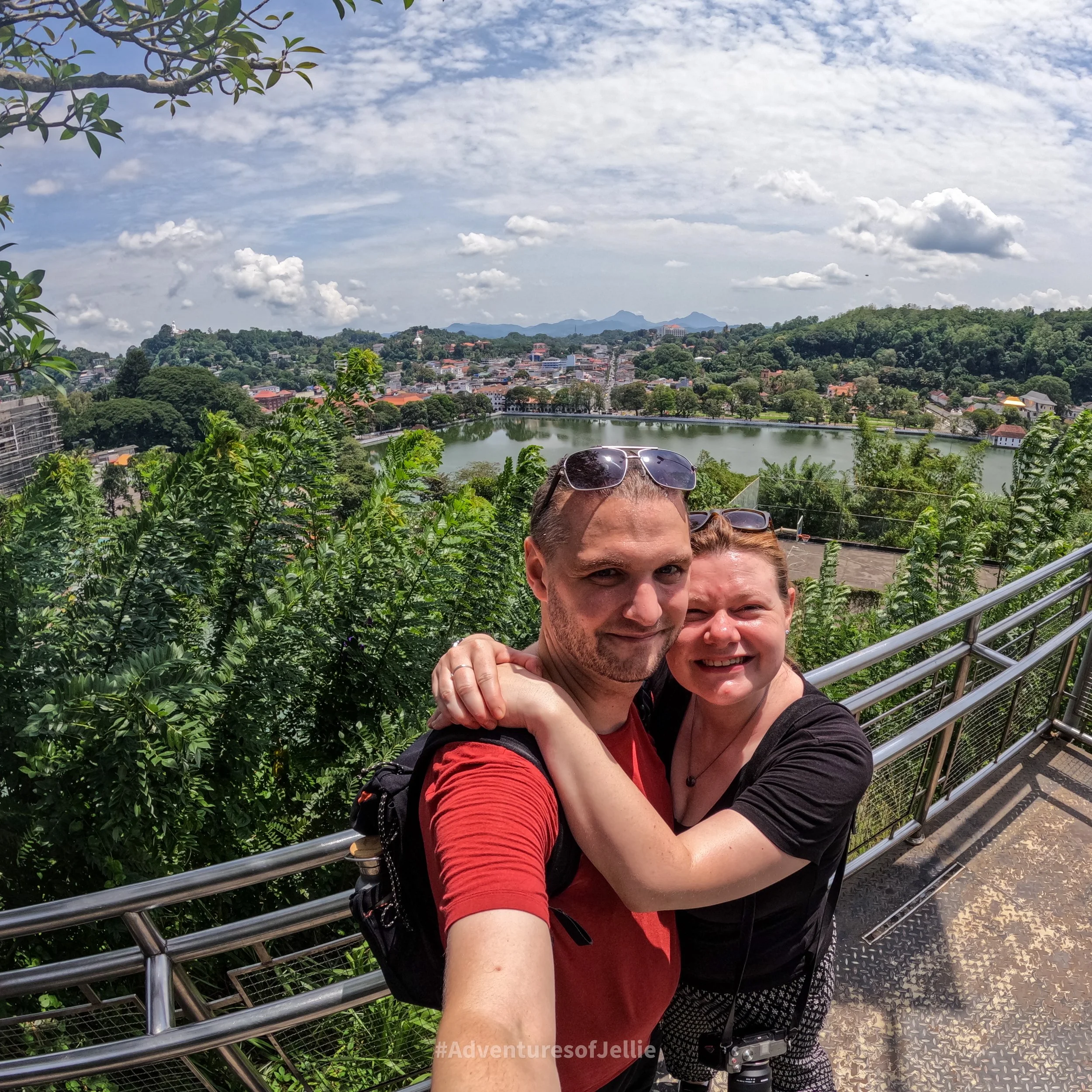 Selfie of the Adventures of Jellie taken with a GoPro at Kandy's viewpoint.
