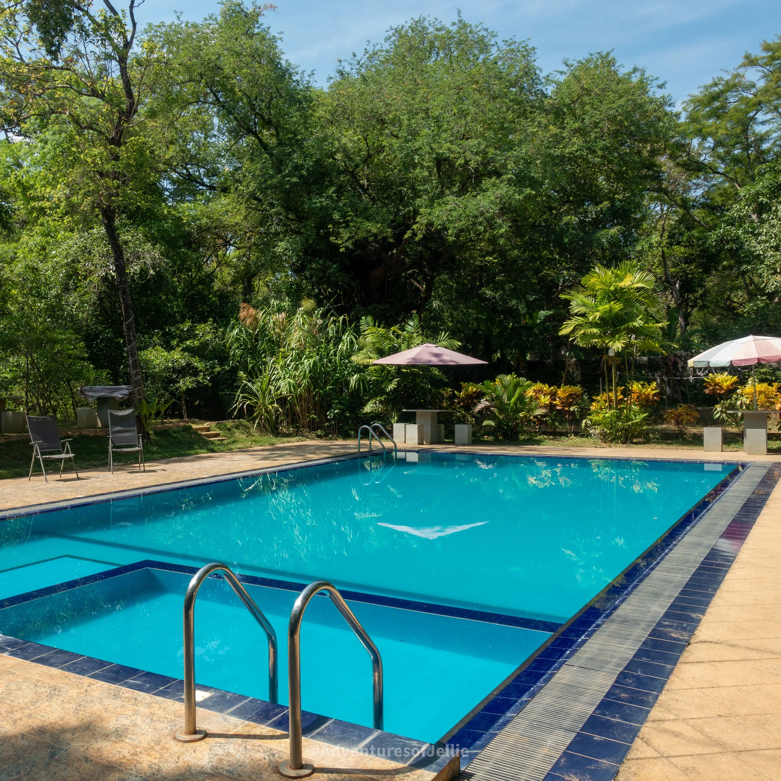 The swimming pool at Dudley's Nature Resort in Habarana, Sri Lanka