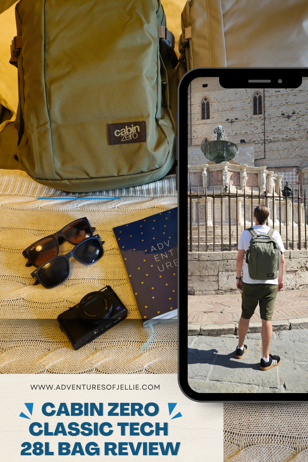 Pinterest Pin for the Adventures of Jellie article - Cabin Zero Classic Tech 28L Bag Review.