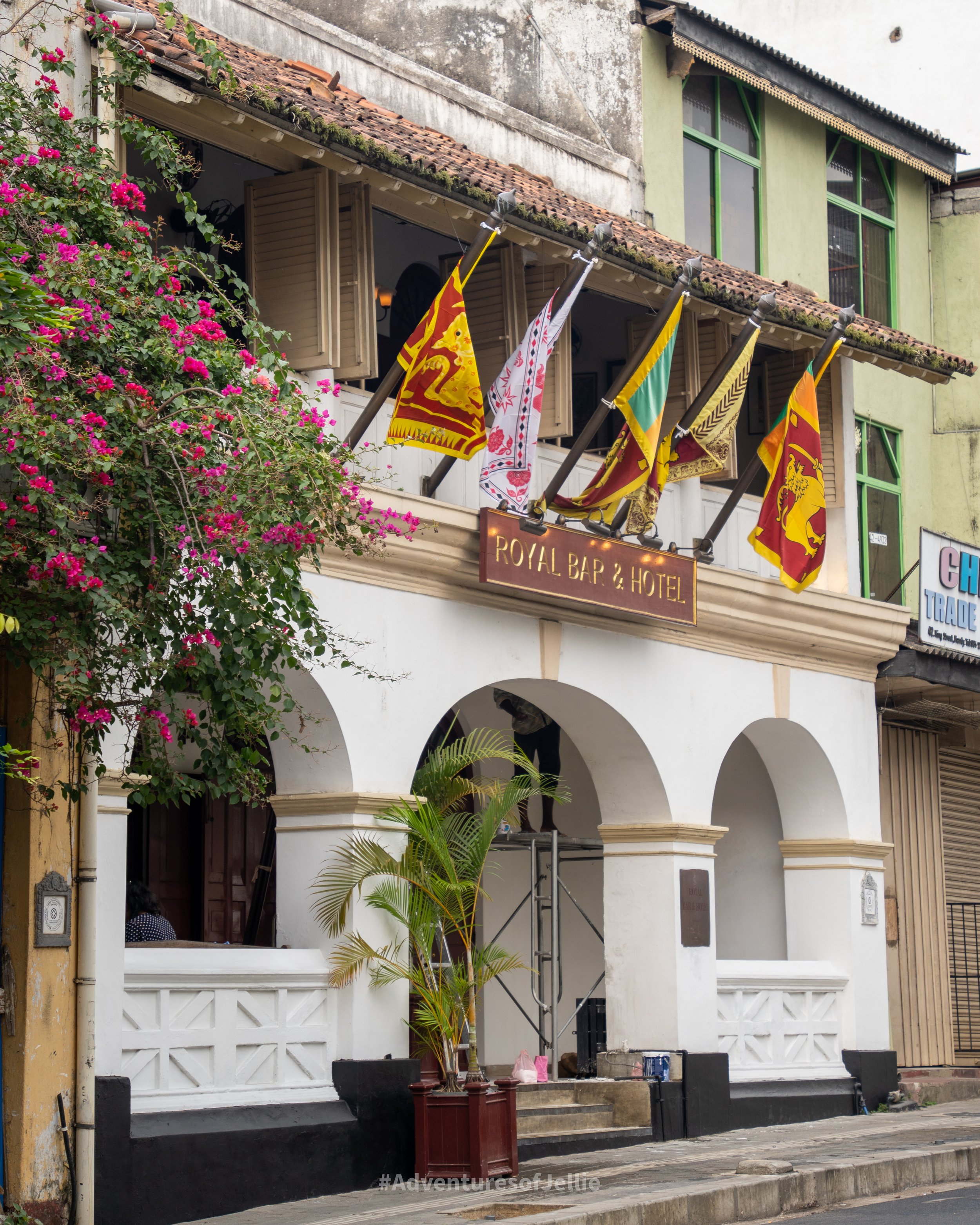 The colonial frontage of the Royal Bar and Hotel in Kandy Sri Lanka.