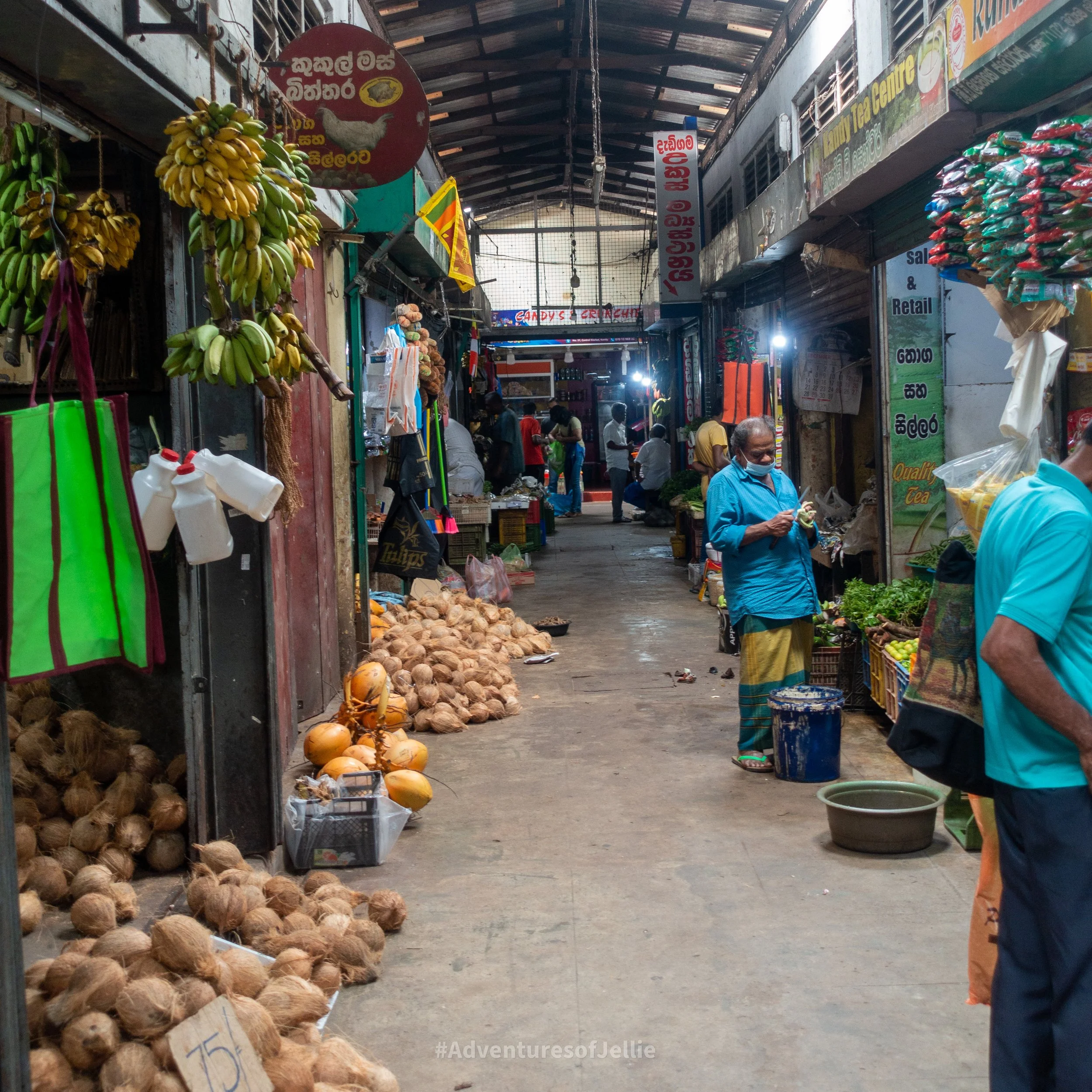 An alleyway of stalls in Kandy's produce market