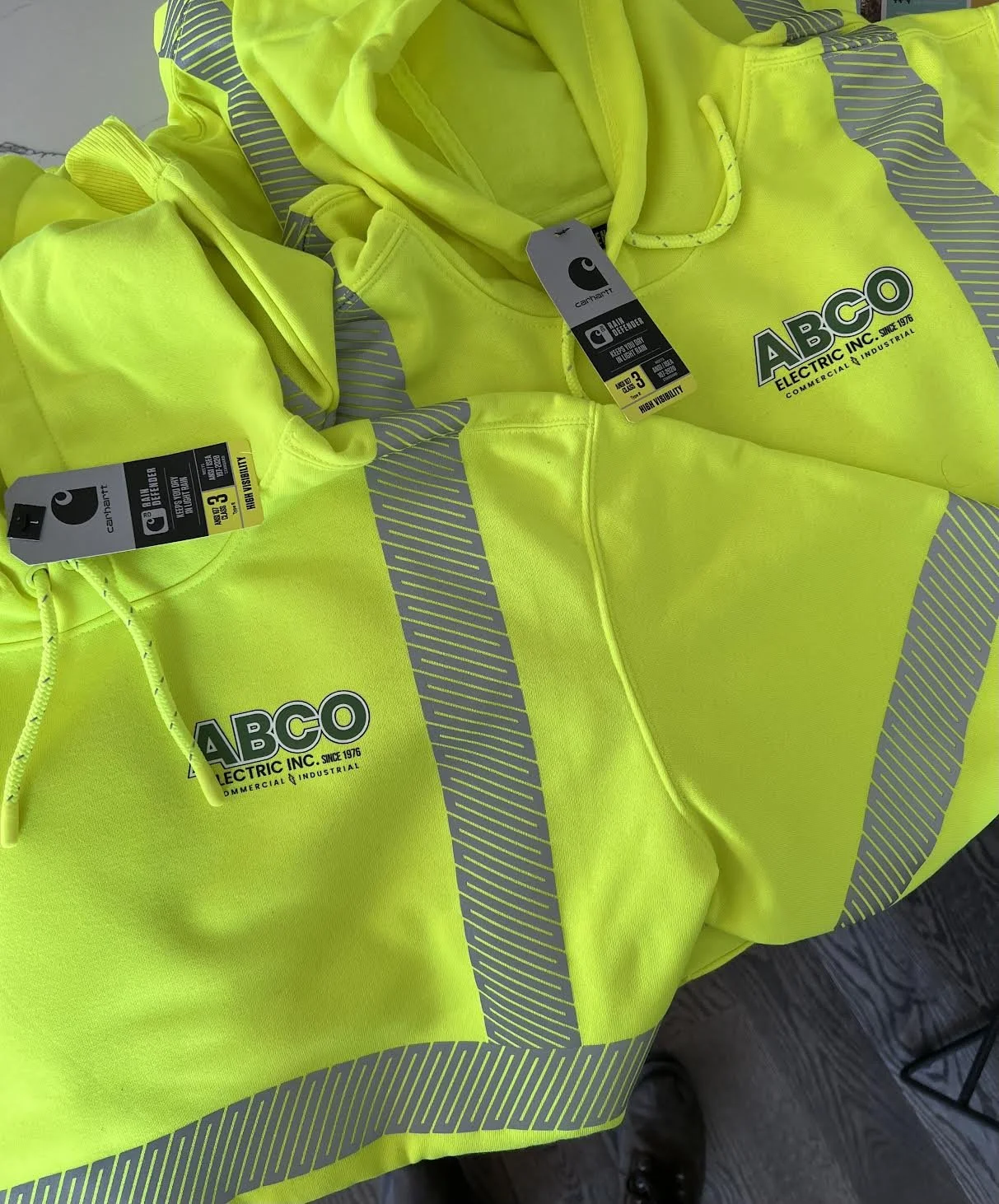 Customer Embroidery for ABCO Electric on some awesome looking Carhartt Hoodies!