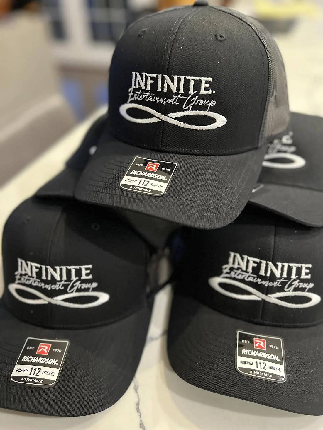 Custom Embroidered Hats for our good friend Andrew at Infinite Entertainment Group Servicing MA & RI!