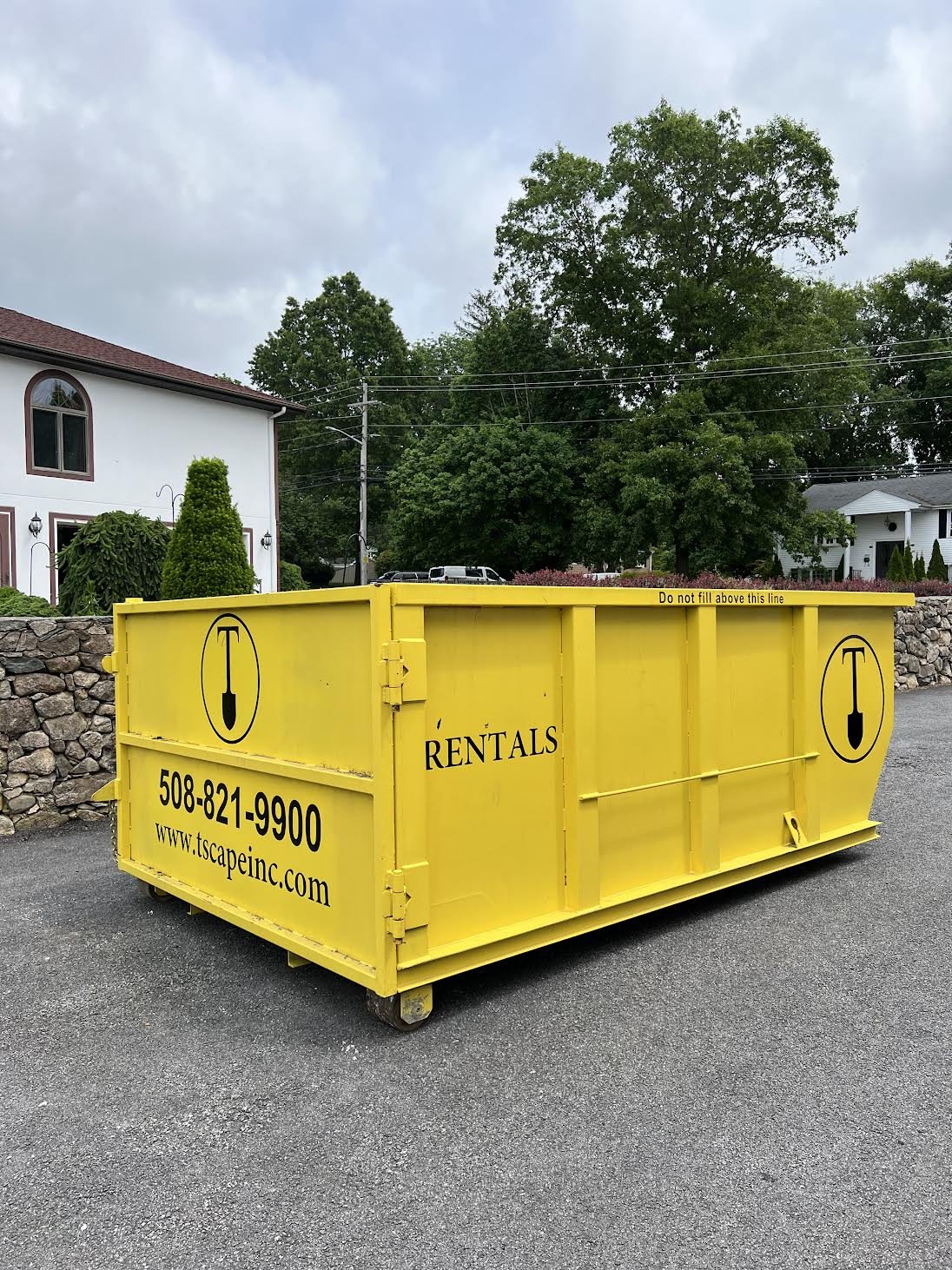 This bright Dumpster Can got lettered up on all sides for T Scape out of Dighton, MA!