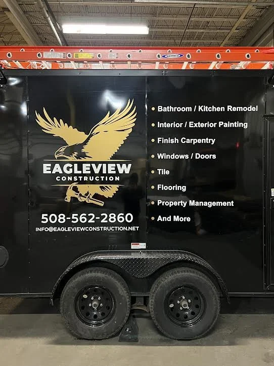 Double Sided and Rear Enclosed Trailer Complete with Premium Cast Gold Vinyl and HP White Vinyls.  Beautiful Display on the road!!