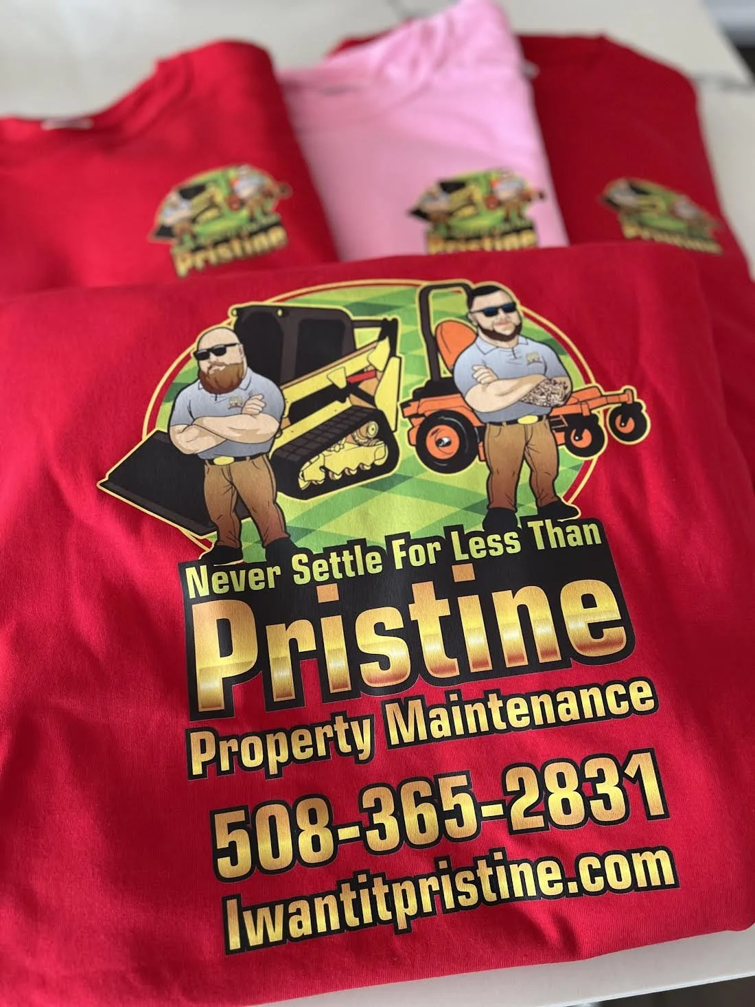 DTF Print Front Crest & Back for Pristine Property Maintenance!!