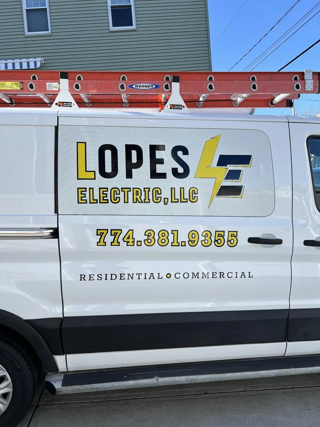 Some 3M Window Privacy Perf installed on the Passengers and Rear Glass with Logo/Info Installed Over it for Lopes Electric out of New Bedford, MA.