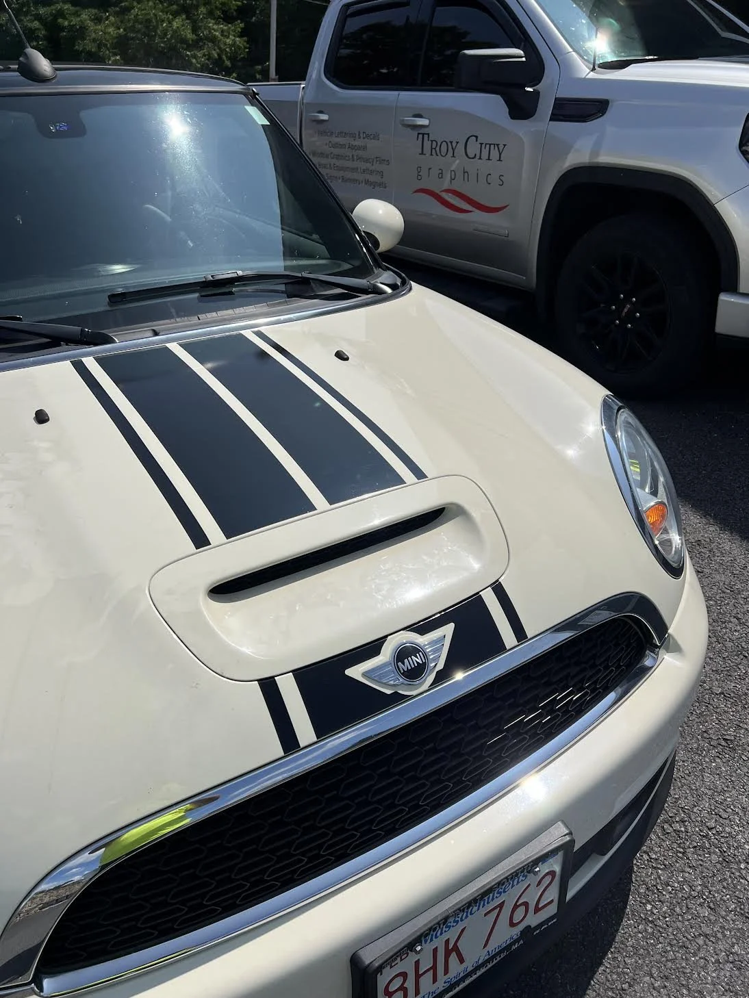 Mini Coop Hood & Rear Customer Supplied Vinyl Stripes.