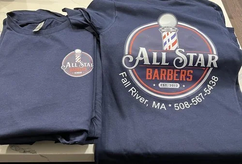 Custom Apparel: DTF Print for All Star Barbers & their updated logo!