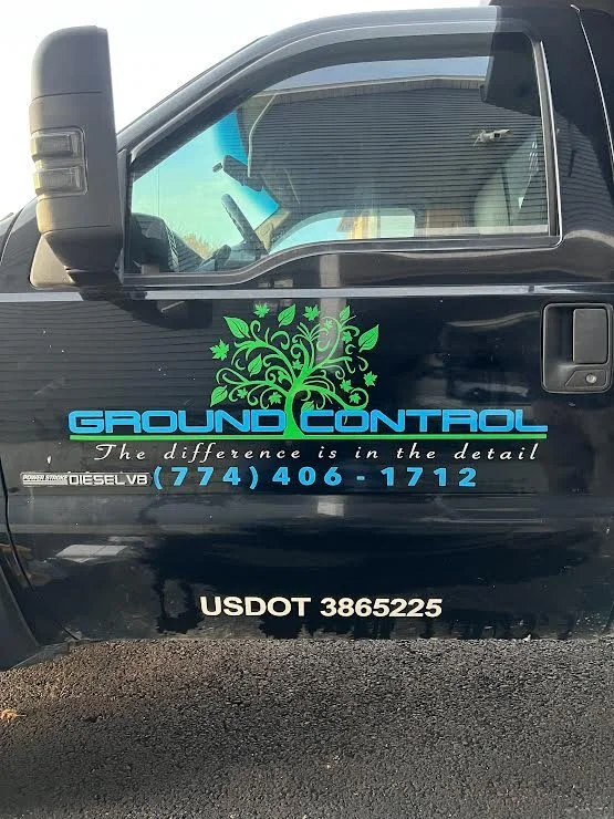 Challenging and Fun Doubled Sided job for Ground Control Landscape & Construction!  Cool looking High performance Light Blue and Light Green Vinyl popping off the black Dump Truck1