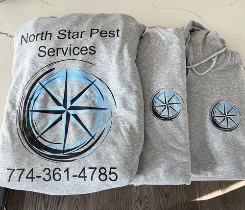 Custom Apparel! North Star Pest Services! 2 Colors Front and Back on Sports Grey T Shirts!