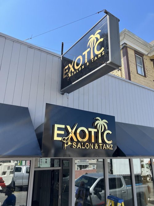 Exterior Halo Lit Channel Letters & Replacement Faces complete for Exotic Salon in Fall River, MA