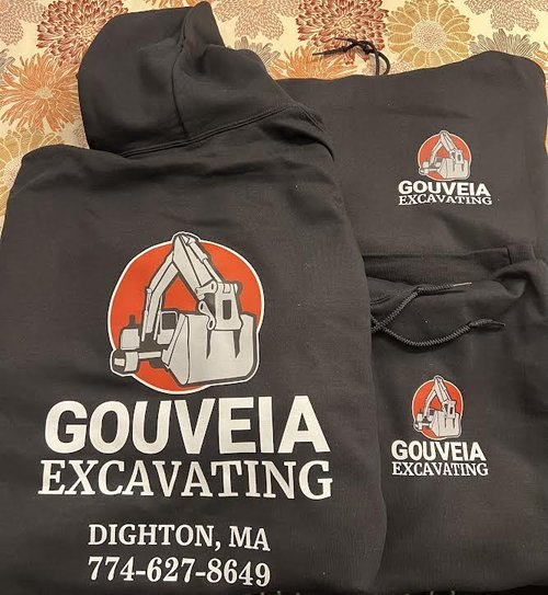 Custom Apparel! Gouveia Excavating! 2 Colors Front and Back Hoodies!
