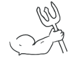 Illustration of a muscular arm holding a pitchfork.