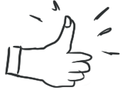 Black line drawing of a hand giving a thumbs-up gesture.
