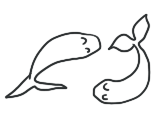 Line drawing of a mouse and a fish
