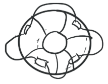 Line drawing of a circular object with multiple segments and connected lines, resembling a diagram or schematic.