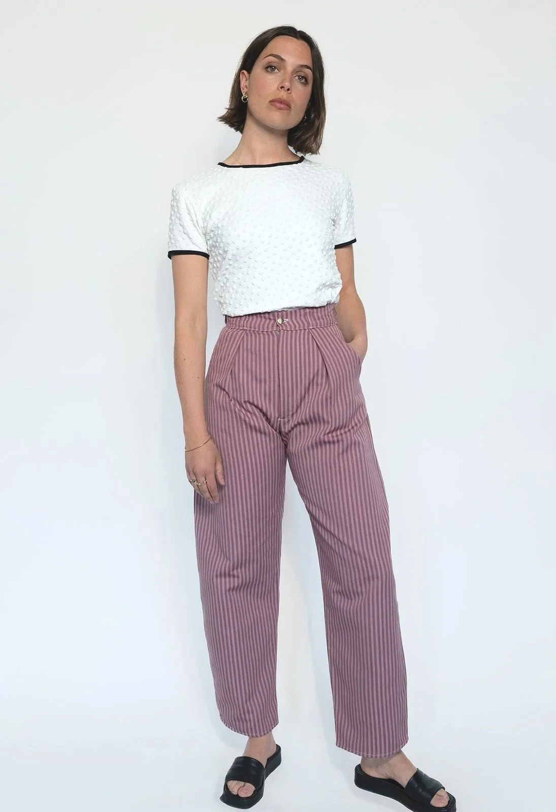 Pantalon Signature à Rayures Lilas