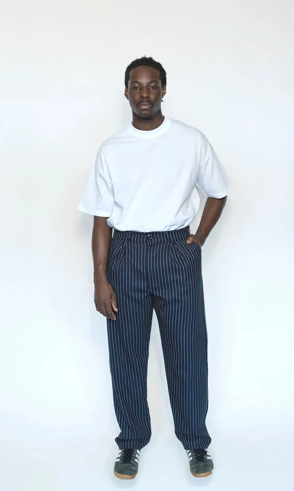 Pantalon à Pinces Marine Rayé
