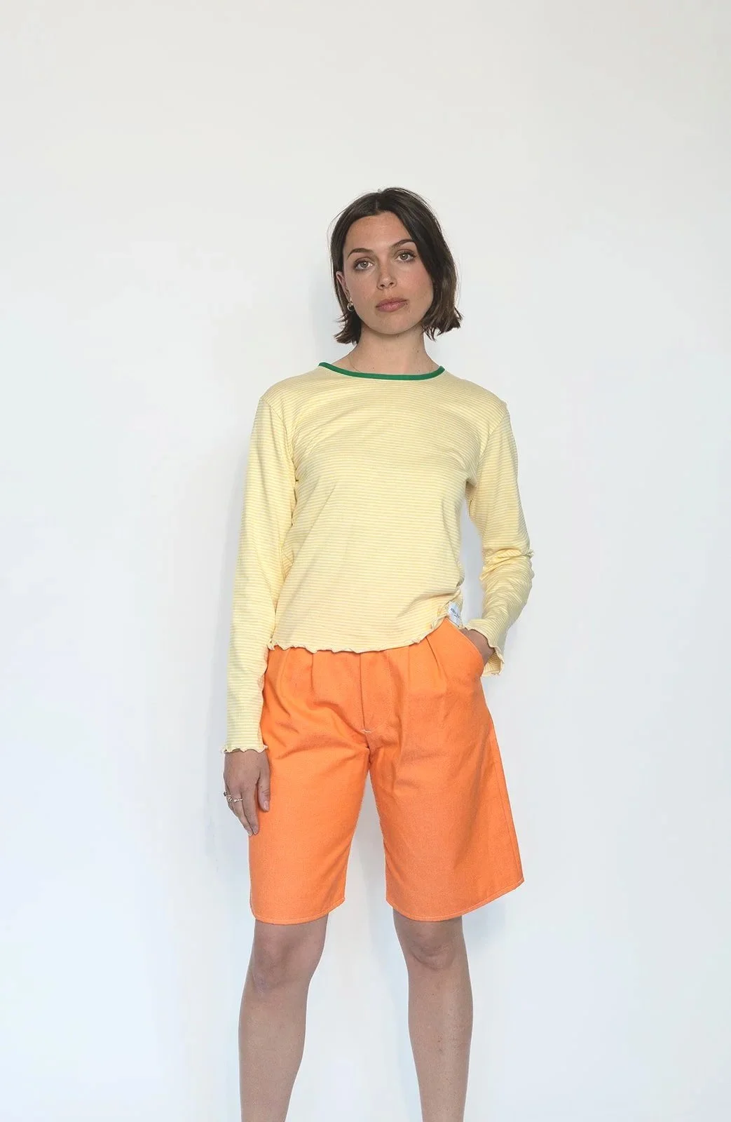 T-shirt Manches Longues Rayé Jaune