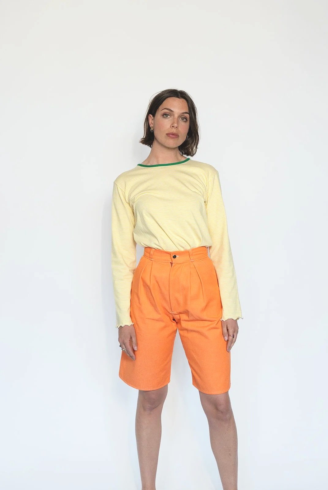 Short à Pinces en Denim Orange