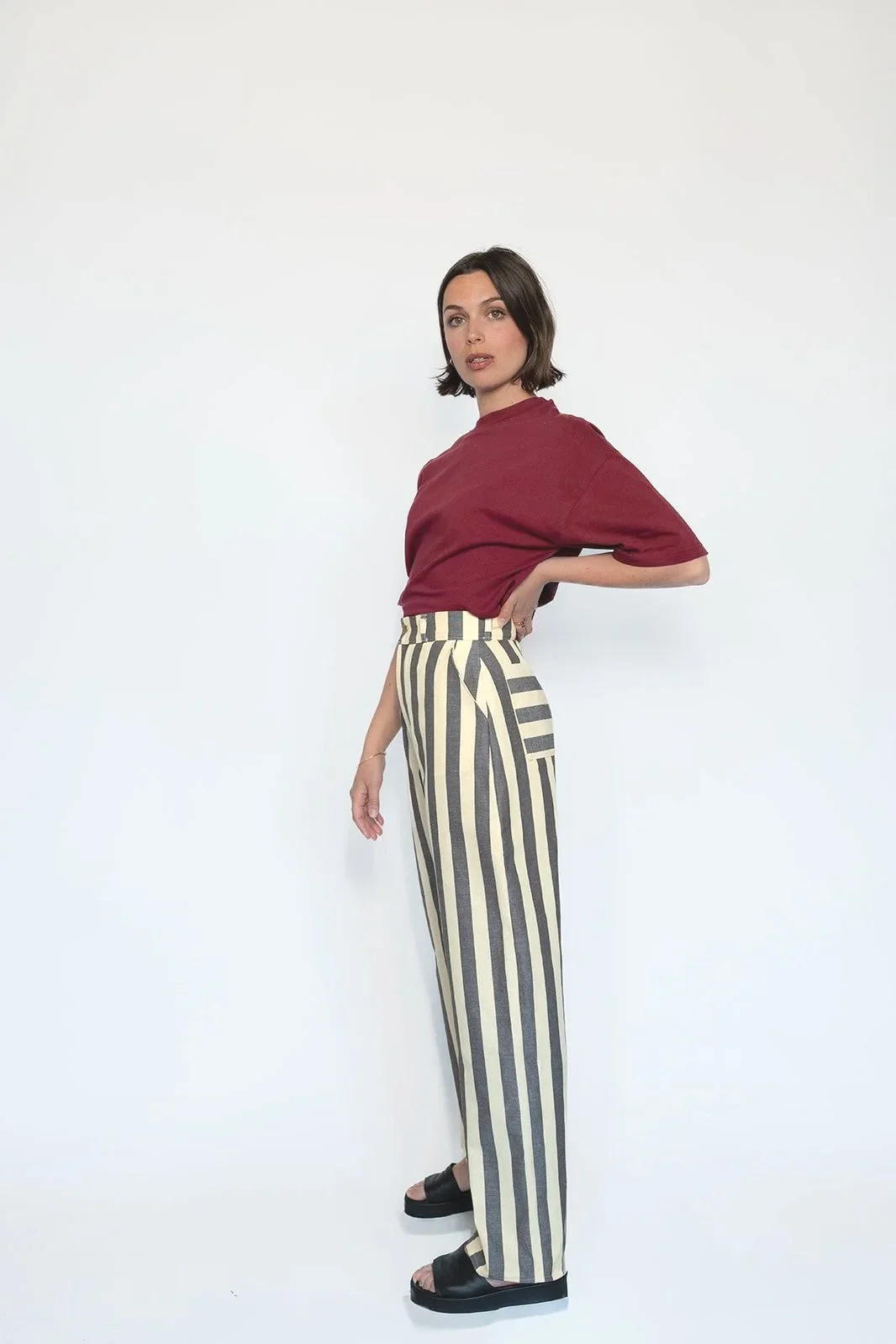 Pantalon Droit à Rayures