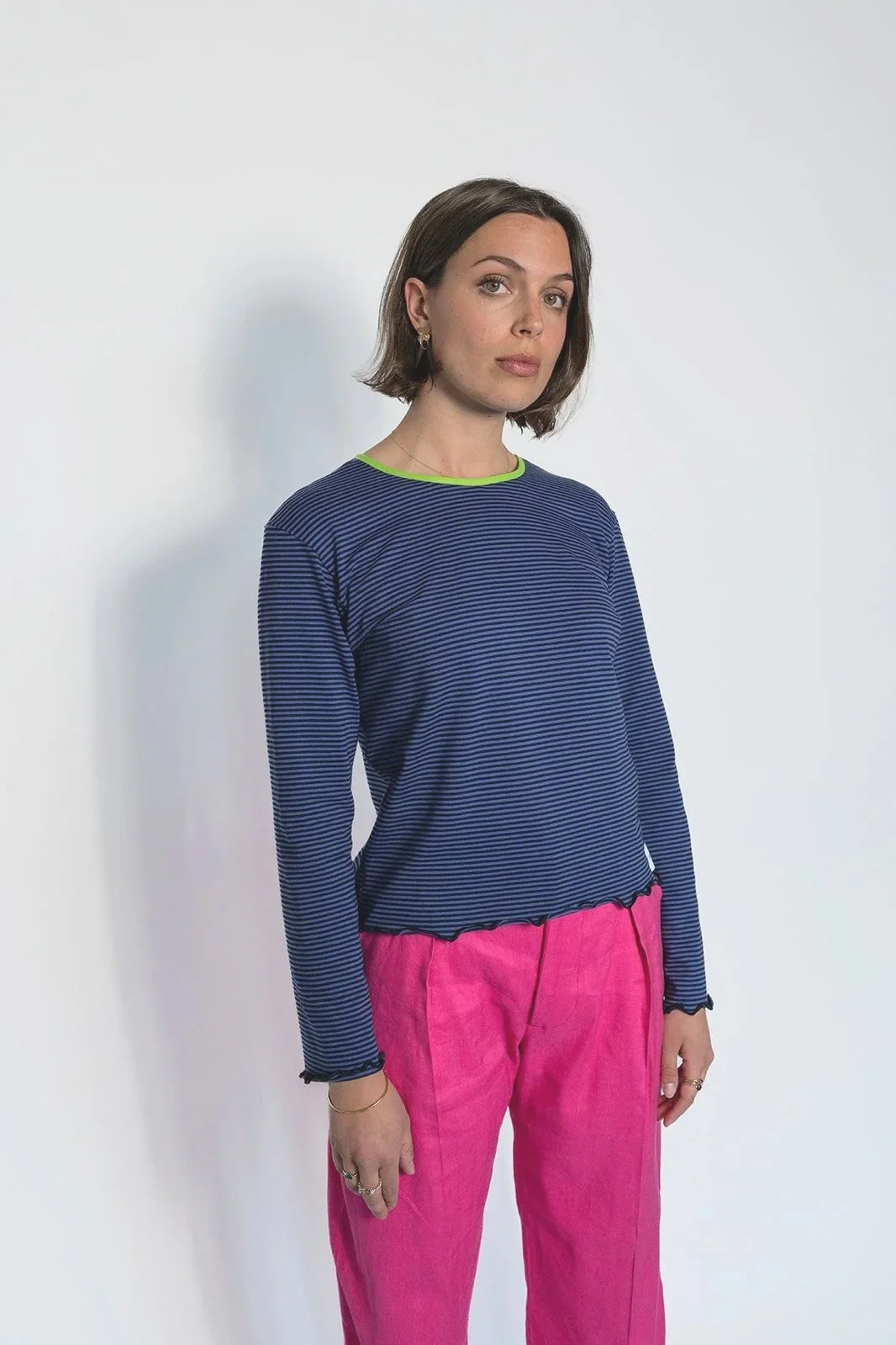 T-shirt Manches Longues Rayé Violet Noir