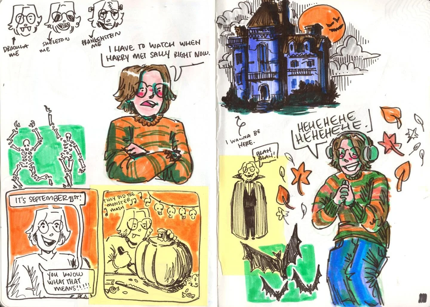The music for this post only matches the first two sketchbook spreads🧡 

Currently pretending that my biggest problem in life is what I should be for Halloween so everything else feels more manageable😌

#sketchbookspreads #sketchbookcomics